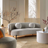 Amboise 3-Seater Curved Sofa with Ball Cushions, Mist Grey Boucle