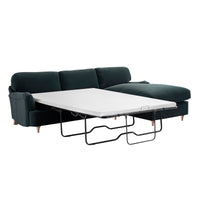 Daphnis Aegean Blue Velvet Sofa, Grande Chaise Right Hand Facing