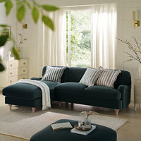 Daphnis Aegean Blue Velvet Sofa, Grande Chaise Sofa Left Hand Facing