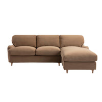 Daphnis Camel Velvet Sofa, Grande Chaise Right Hand Facing