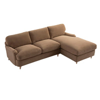 Daphnis Camel Velvet Sofa, Grande Chaise Right Hand Facing
