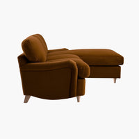 Daphnis Cinnamon Velvet Sofa, Grande Chaise Sofa Right Hand Facing