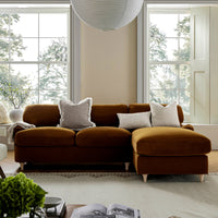 Daphnis Cinnamon Velvet Sofa, Grande Chaise Sofa Right Hand Facing