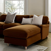 Daphnis Cinnamon Velvet Sofa, Grande Chaise Sofa Right Hand Facing