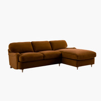 Daphnis Cinnamon Velvet Sofa, Grande Chaise Sofa Right Hand Facing