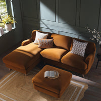 Daphnis Cinnamon Velvet Sofa, Grande Chaise Sofa Left Hand Facing