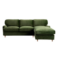 Daphnis Fern Green Velvet Sofa, Grande Chaise Right Hand Facing