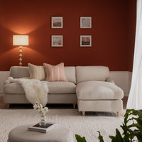 Daphnis Oatmeal Fabric Sofa, Grande Chaise Right Hand Facing