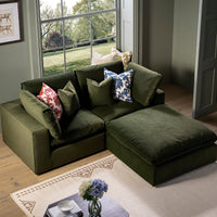 Lutyens Moss Green Velvet Modular Sofa 2-Piece Chaise