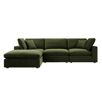 Lutyens Moss Green Velvet Modular Sofa 3-Piece Chaise