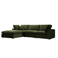 Lutyens Moss Green Velvet Modular Sofa 3-Piece Chaise