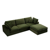 Lutyens Moss Green Velvet Modular Sofa 3-Piece Chaise