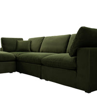 Lutyens Moss Green Velvet Modular Sofa 3-Piece Chaise