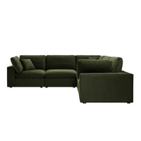 Lutyens Moss Green Velvet Modular Sofa 5-Piece Corner Set