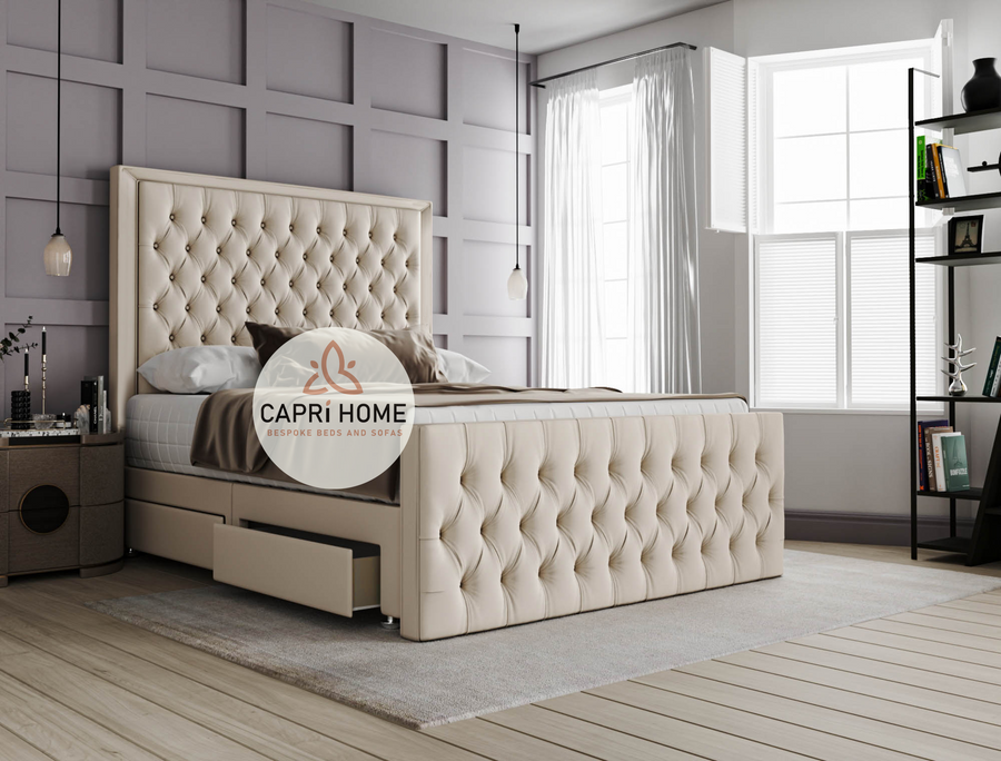 Divan Bed, Chesterfield Bed, Storage bed, Chesterfield Bed, Fabric Bed, Cream Bed