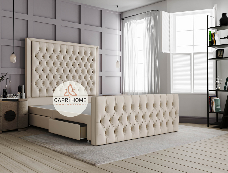 Divan Bed, Chesterfield Bed, Storage bed, Chesterfield Bed, Fabric Bed, Cream Bed