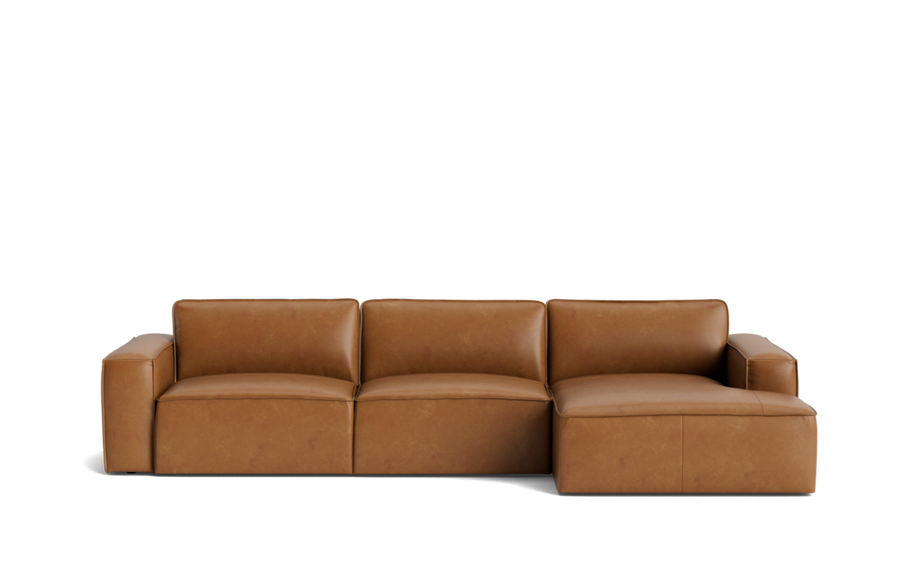 Denver 3 Seat & Right Facing Chaise in Dakota Leather Tan