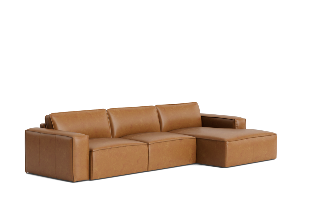 Denver 3 Seat & Right Facing Chaise in Dakota Leather Tan