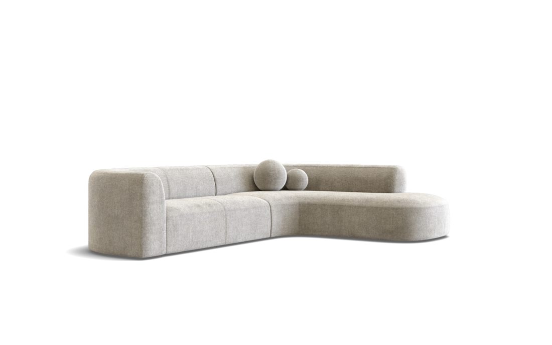 Los Angeles 6 Seat Right Facing Corner Terminal with Ball Cushions in Quanta Fabric Turtledove