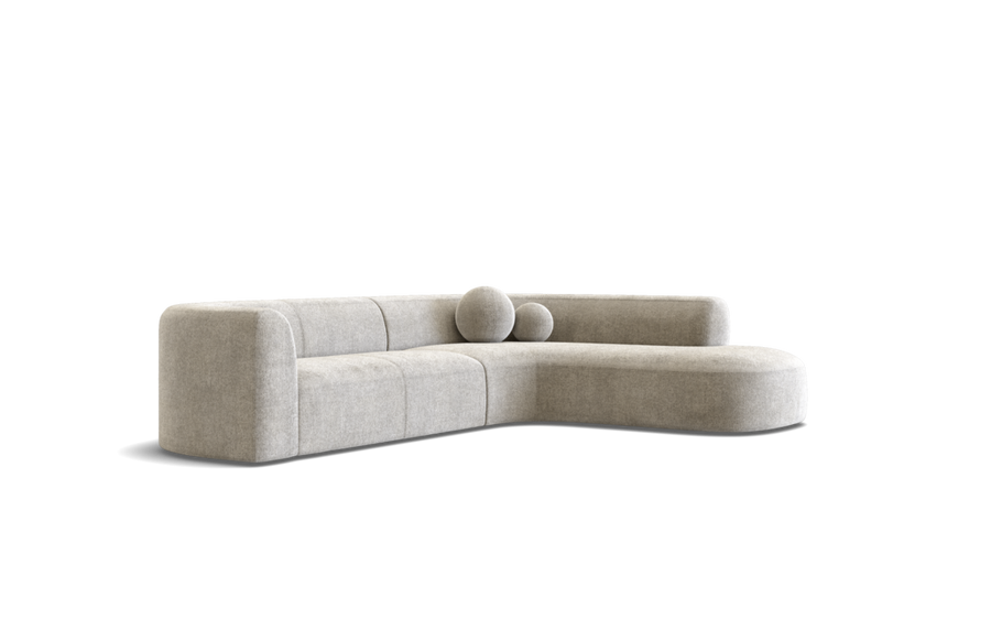 Los Angeles 6 Seat Right Facing Corner Terminal with Ball Cushions in Quanta Fabric Turtledove