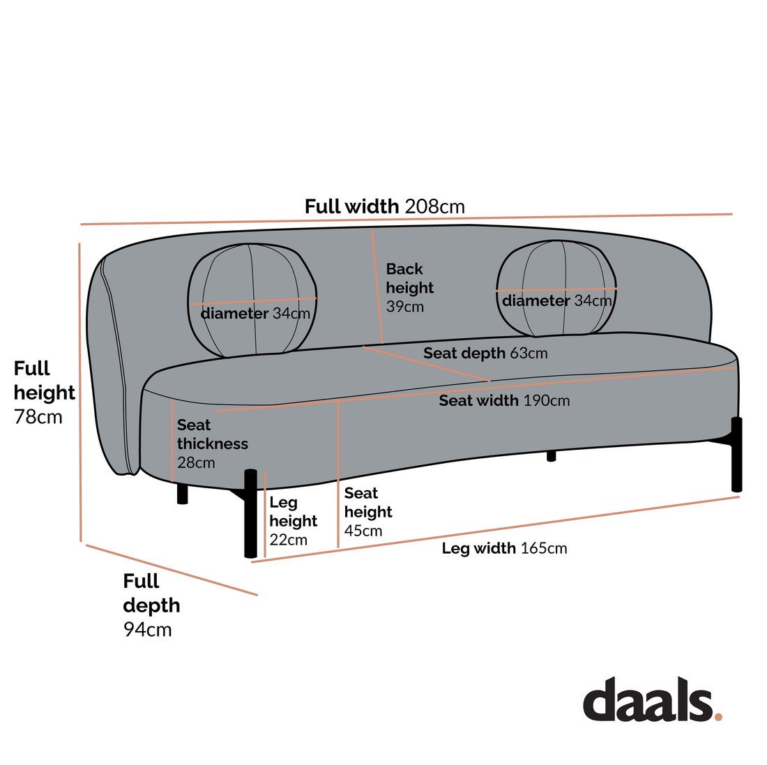 Amboise 3-Seater Curved Sofa with Ball Cushions, Ecru Boucle