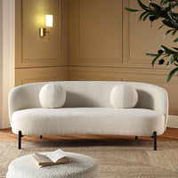 Amboise 3-Seater Curved Sofa with Ball Cushions, Ecru Boucle