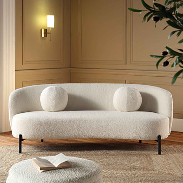 Amboise 3-Seater Curved Sofa with Ball Cushions, Ecru Boucle