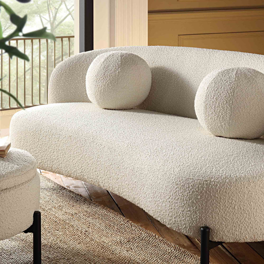 Amboise 3-Seater Curved Sofa with Ball Cushions, Ecru Boucle
