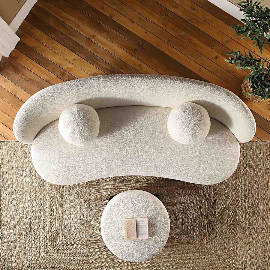 Amboise 3-Seater Curved Sofa with Ball Cushions, Ecru Boucle