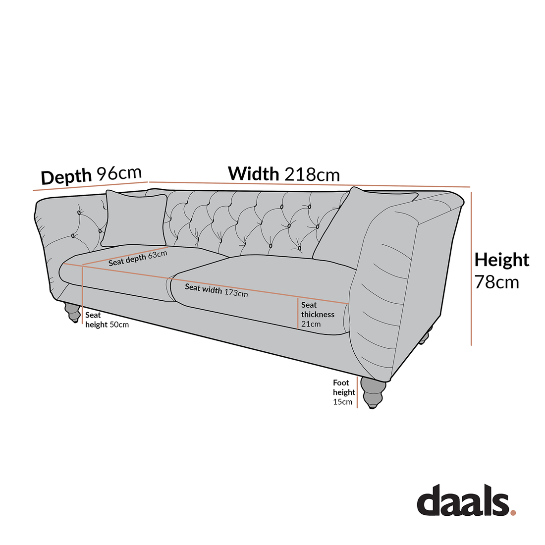 Ashby Chesterfield Large 3-Seater Sofa, Oatmeal Chenille