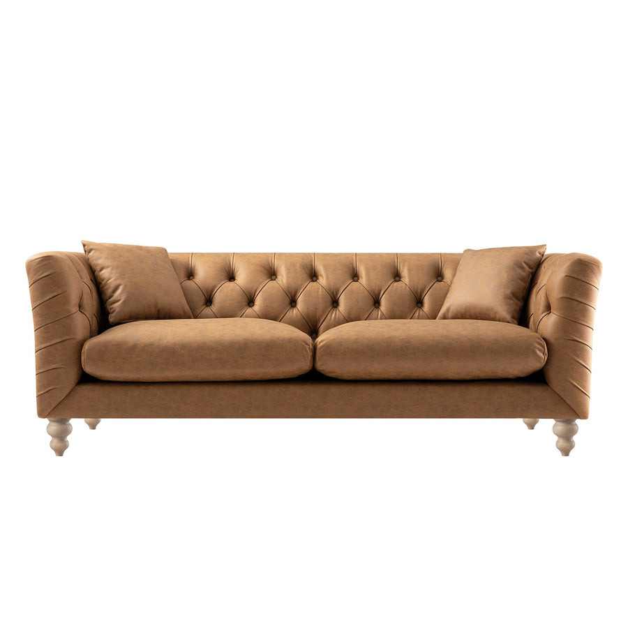 Ashby Chesterfield Large 3-Seater Sofa, Tan Faux Leather