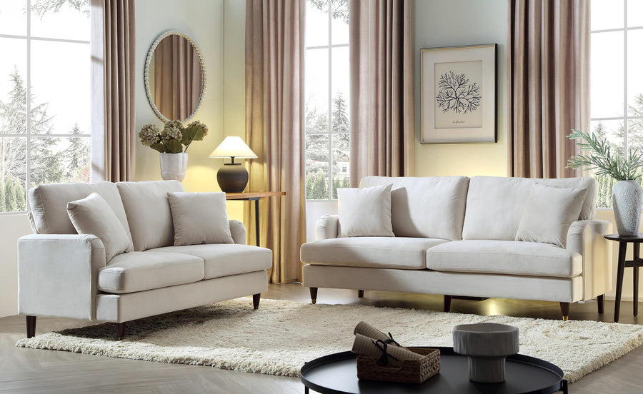 Brigette 3-Seater Beige Velvet Sofa with Antique Brass Castor Legs