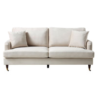 Brigette 3-Seater Beige Velvet Sofa with Antique Brass Castor Legs