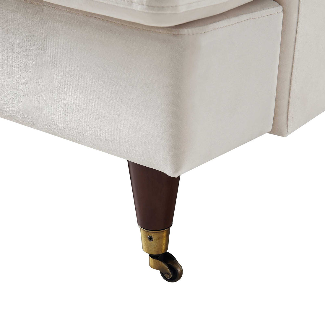 Brigette 3-Seater Beige Velvet Sofa with Antique Brass Castor Legs