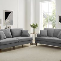 Brigette 3-Seater Grey Velvet Sofa with Antique Brass Castor Legs