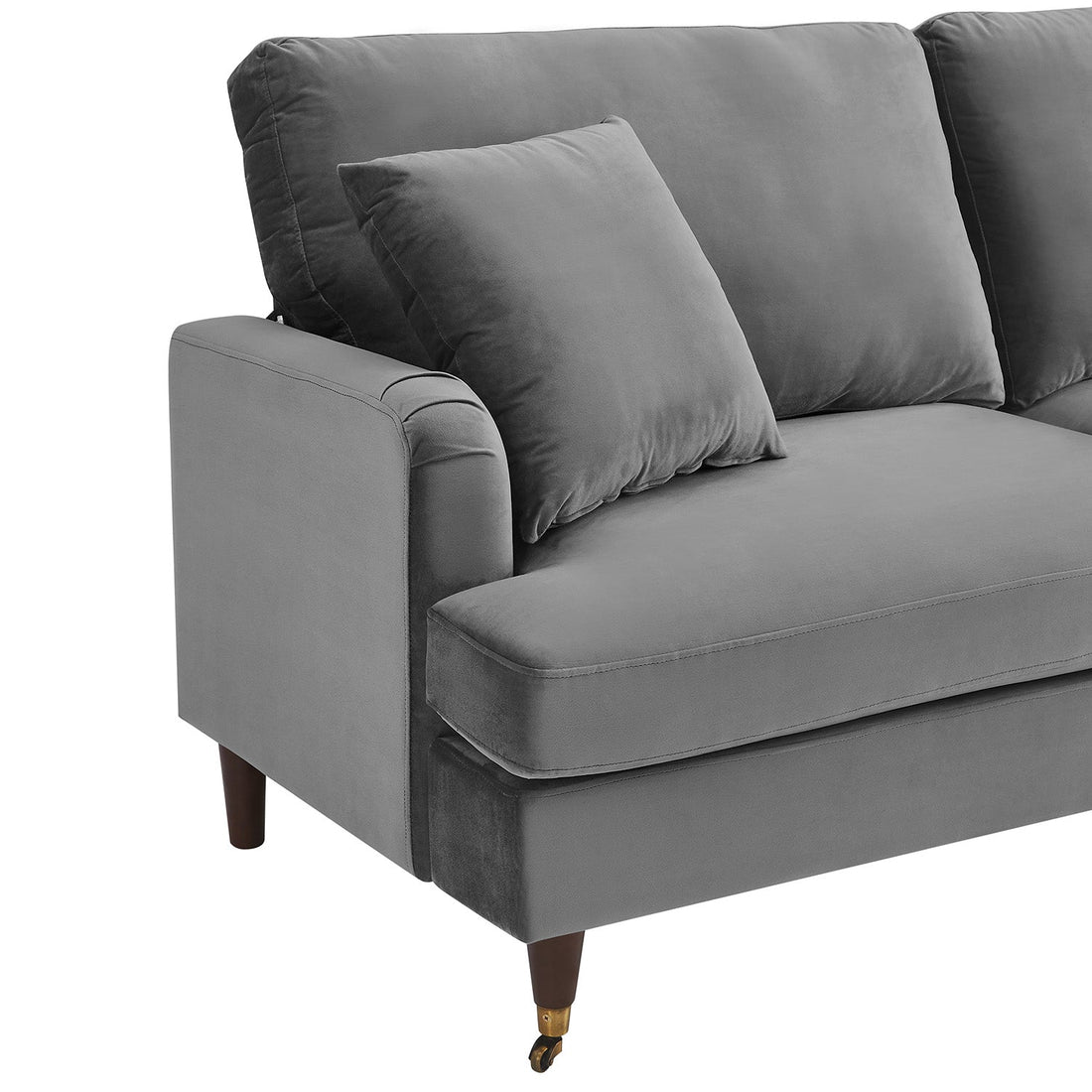 Brigette 3-Seater Grey Velvet Sofa with Antique Brass Castor Legs