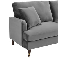 Brigette 3-Seater Grey Velvet Sofa with Antique Brass Castor Legs