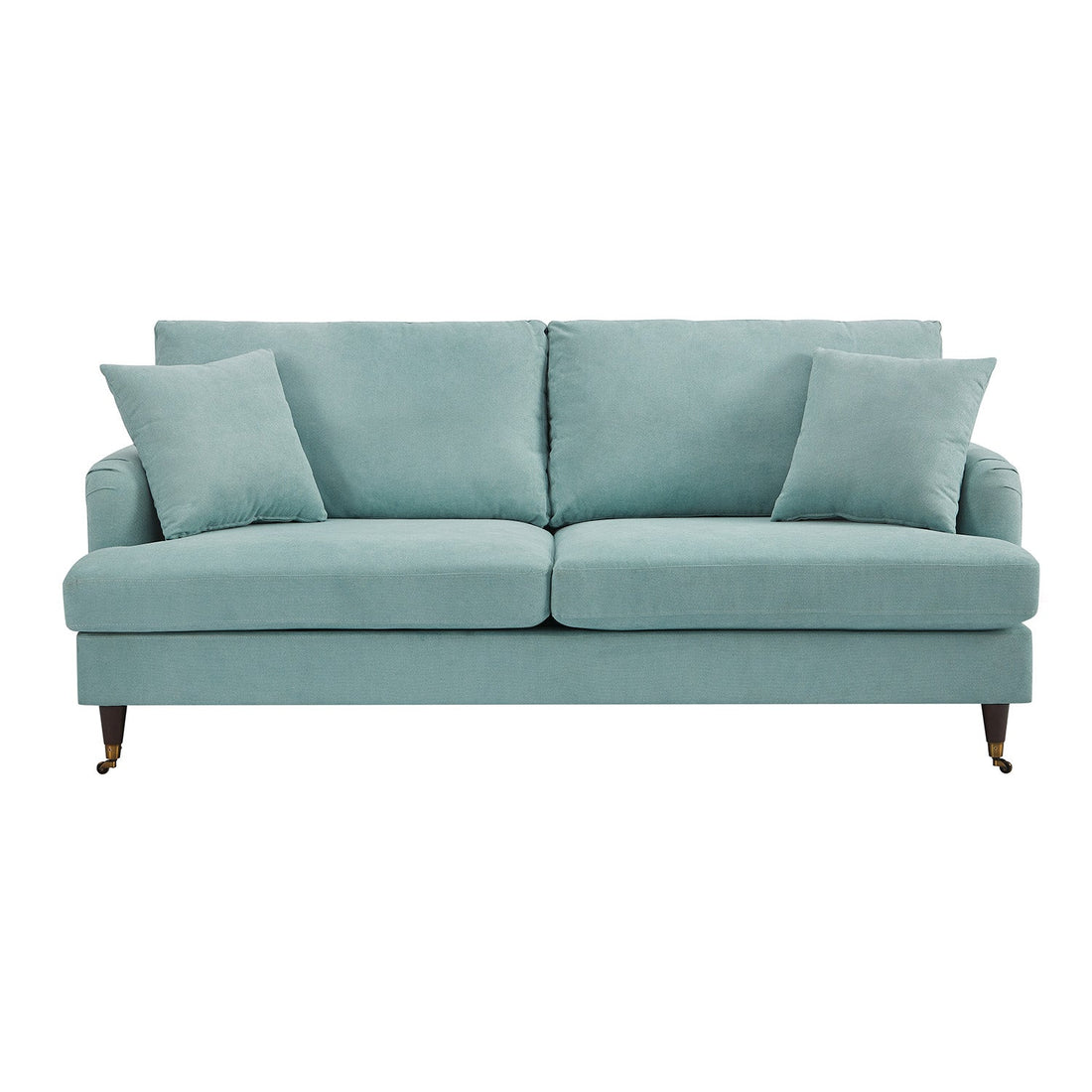 Brigette 3-Seater Mint Soft Brushed Sofa with Antique Brass Castor Legs
