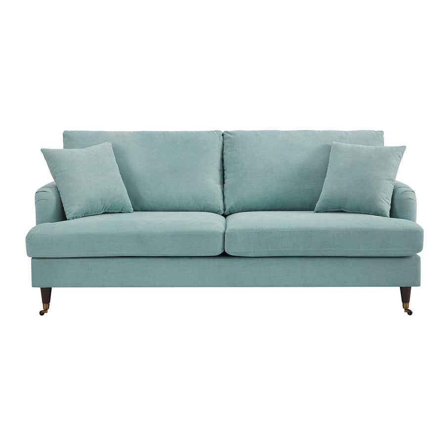 Brigette 3-Seater Mint Soft Brushed Sofa with Antique Brass Castor Legs