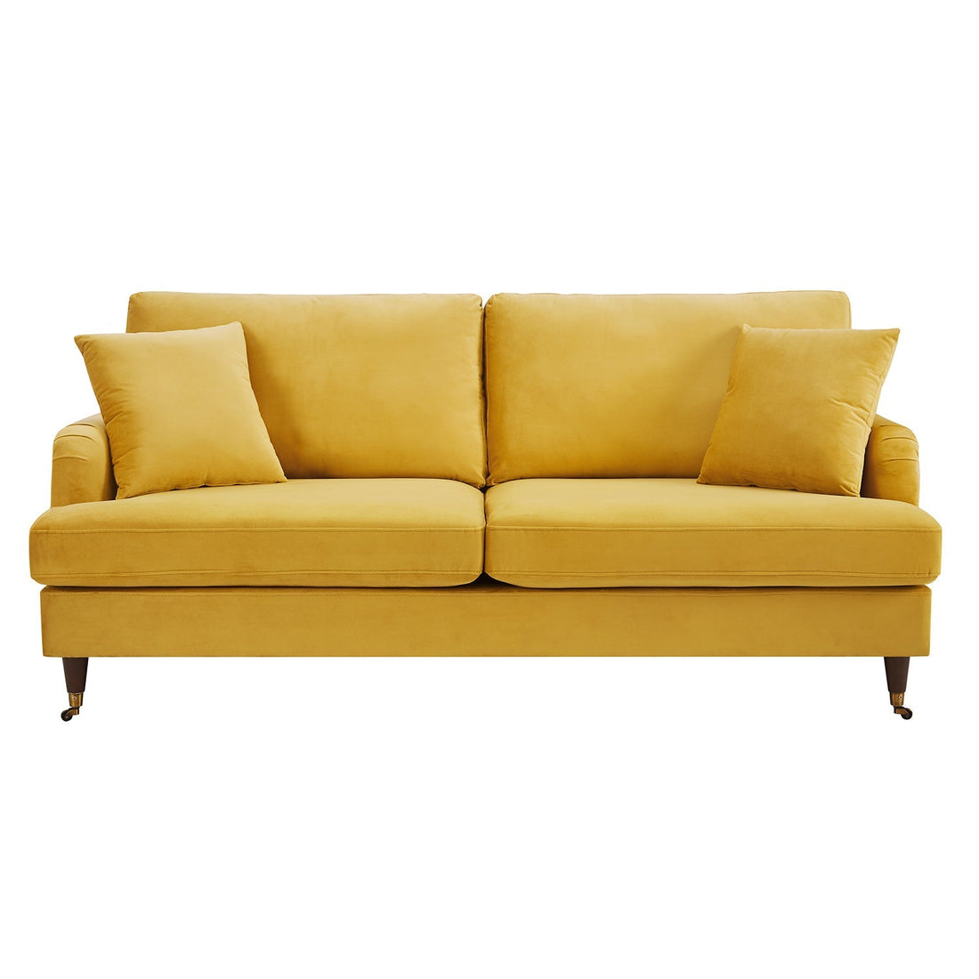 Brigette 3-Seater Mustard Velvet Sofa with Antique Brass Castor Legs