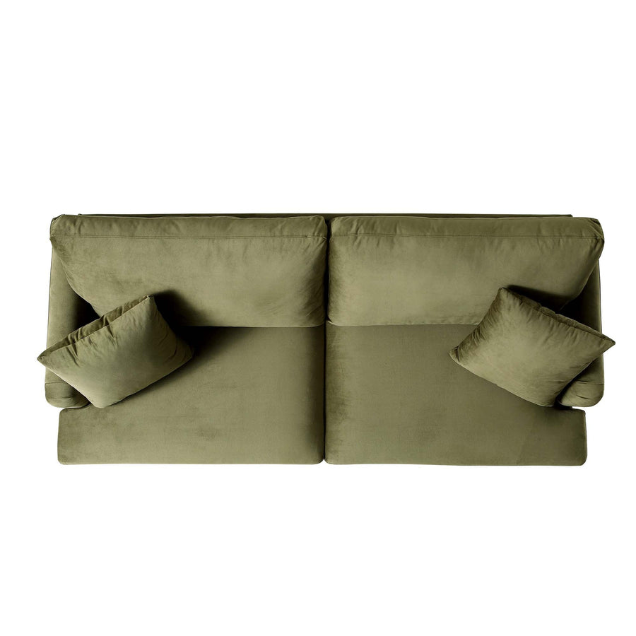 Brigette 3-Seater Olive Green Velvet Sofa with Antique Brass Castor Legs
