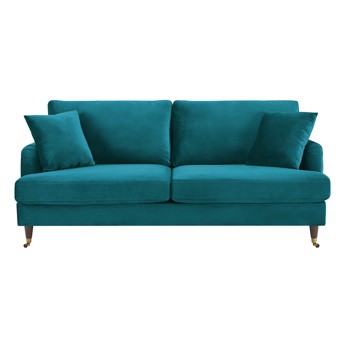 Brigette 3-Seater Teal Velvet Sofa with Antique Brass Castor Legs