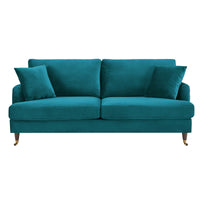 Brigette 3-Seater Teal Velvet Sofa with Antique Brass Castor Legs