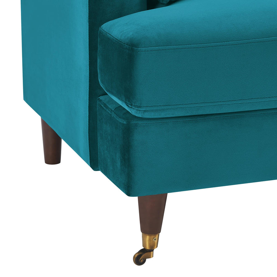 Brigette 3-Seater Teal Velvet Sofa with Antique Brass Castor Legs