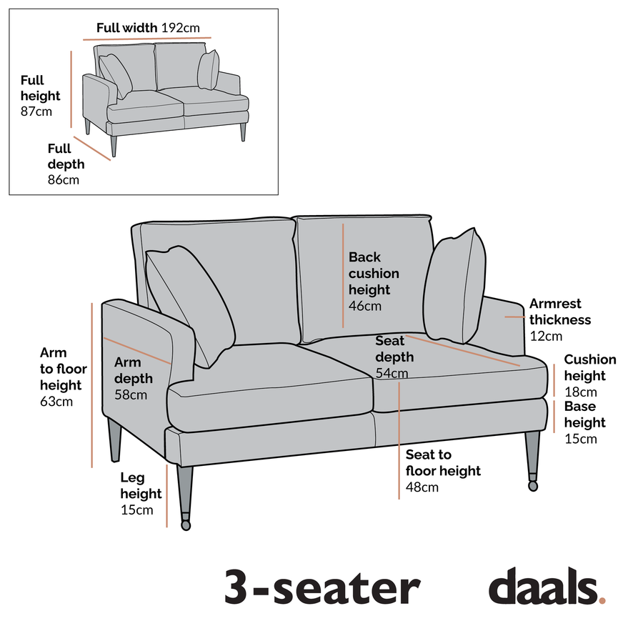 Brigette 3-Seater Teal Velvet Sofa with Antique Brass Castor Legs