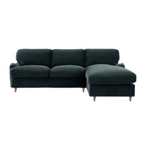 Daphnis Aegean Blue Velvet Sofa, Grande Chaise Right Hand Facing