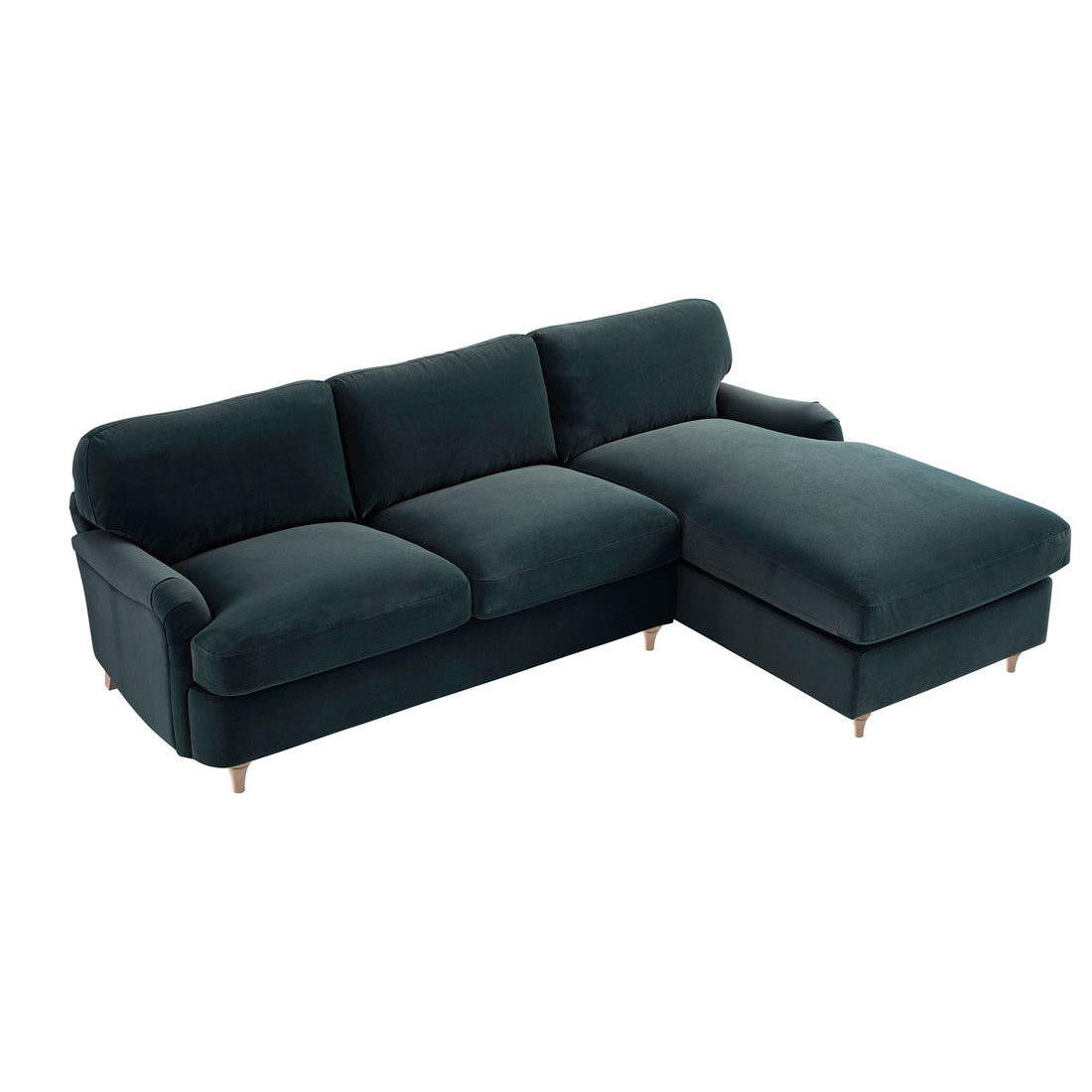 Daphnis Aegean Blue Velvet Sofa, Grande Chaise Right Hand Facing