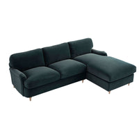 Daphnis Aegean Blue Velvet Sofa, Grande Chaise Right Hand Facing