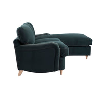 Daphnis Aegean Blue Velvet Sofa, Grande Chaise Right Hand Facing