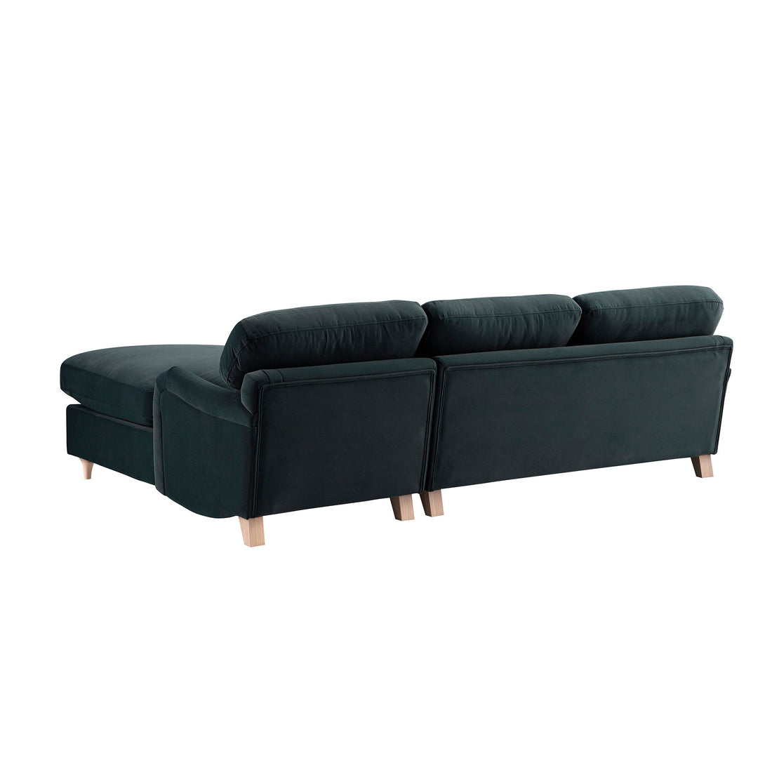 Daphnis Aegean Blue Velvet Sofa, Grande Chaise Right Hand Facing